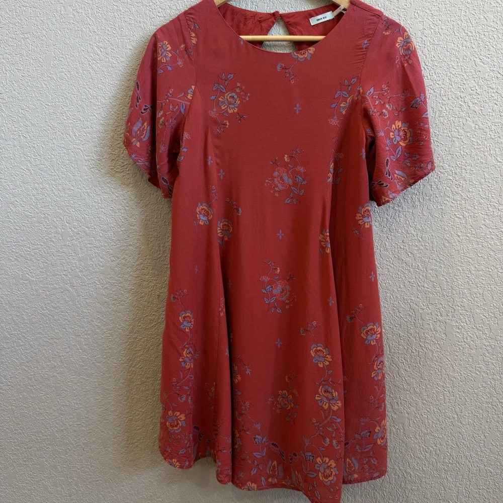 Urban Outfitters Kimchi Blue Dress Open Back Floral Red Blue Orange Romantic